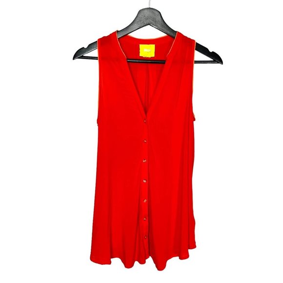Maeve Red Orange Sleeveless Button Up Flowy V Neck Top Medium - Picture 1 of 8